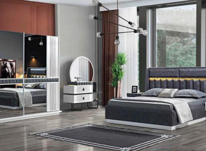 Bedroom Set Bizzotto Bed Bedside table Chest of drawers Mirror Wardrobe 5-piece.